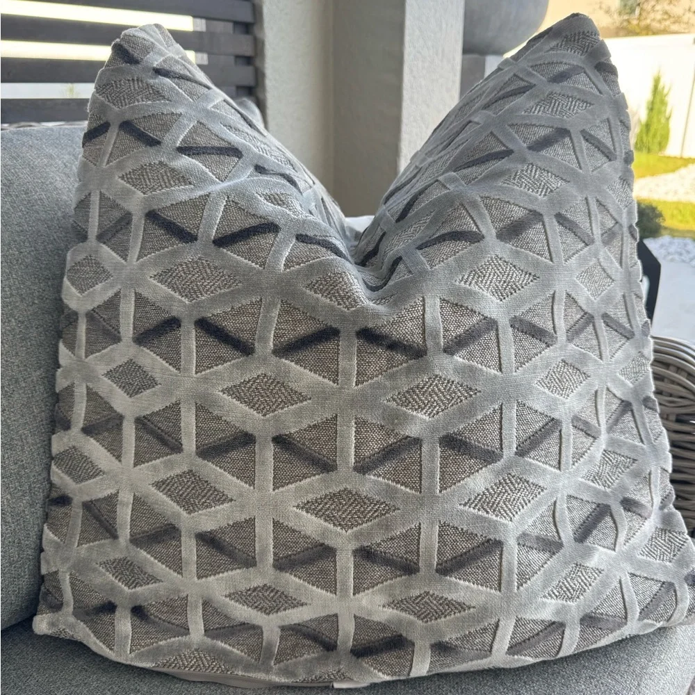 Z Gallerie Neutral Geometric Textured Pillow - Gray and Beige